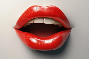 Obraz premium Close-up of Red Lips Partially Open, Revealing White Teeth