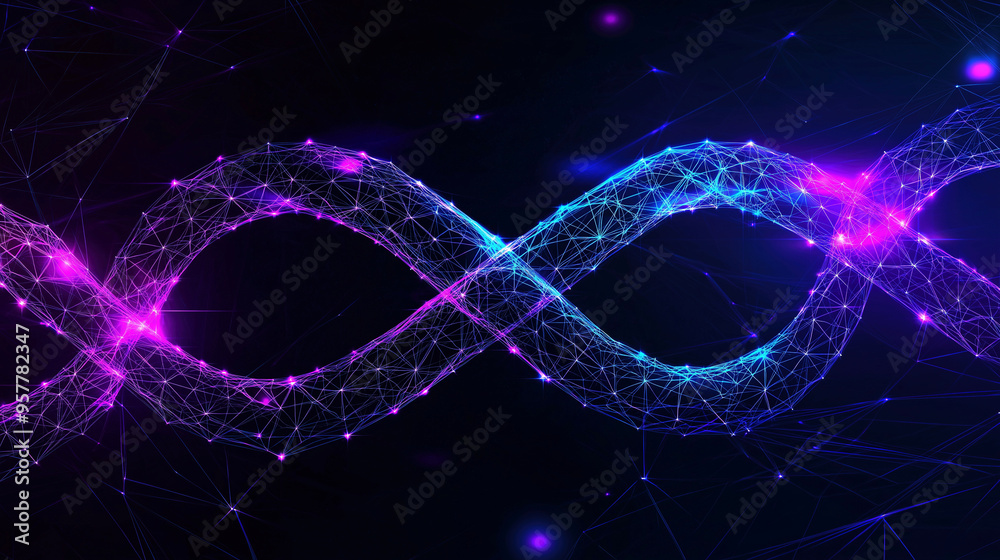 Wall mural futuristic and technological illustration of purple and blue energy lines in the shape of a double s