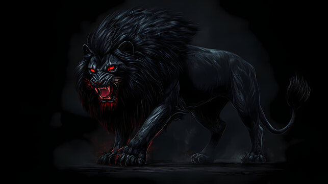 Black lion an enigmatic chimera emerges from the shadows its form. Chimera. Illustration