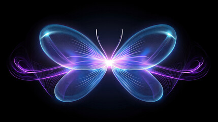 Obraz premium futuristic and technological illustration of purple and blue energy lines in the shape of a butterfly on dark background