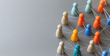 Simplified network of people connecting on a gray background with space for text, symbolizing social media marketing and community building for business branding concepts