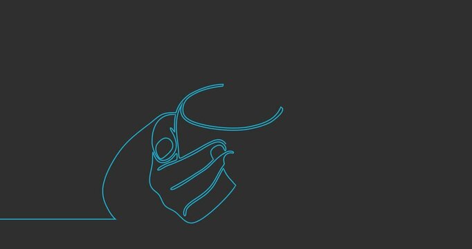 Thin line drawing of hand holding candle. Symbol of prayer and church concept in simple linear style. Doodle outline animation. Memorial linear symbol.