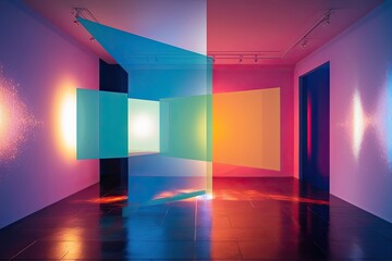 Vibrant Room with Modern Shadow Overlay on Luminous Background Featuring Brilliant Light and Reflections