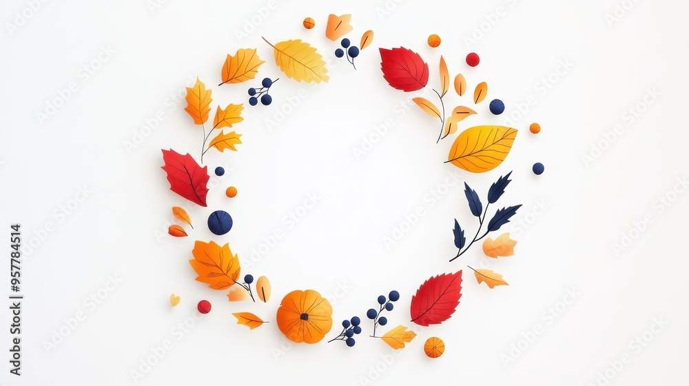 Canvas Prints A stunning autumn wreath with bright leaves, pumpkins, and berries adds seasonal charm to any space.