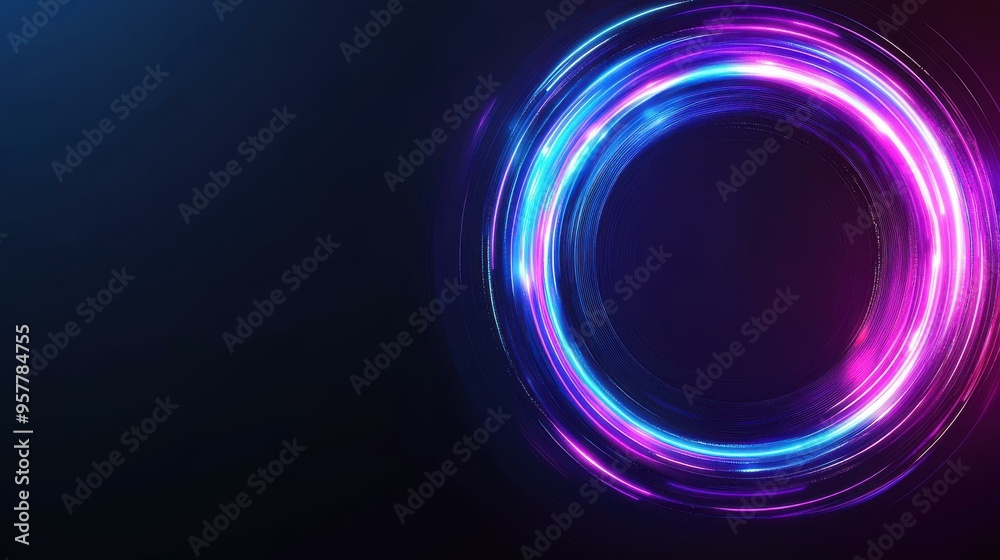 Wall mural vibrant banner showcasing glowing blue and purple neon circles, a perfect blend of retro and modern 