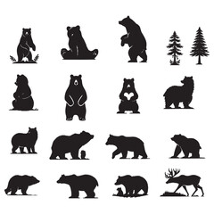Fototapeta premium set of bears silhouettes on white 