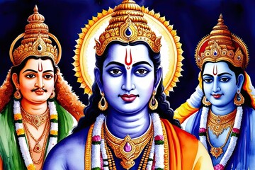 Obraz premium Watercolor Portrait Artwork Celebrating Hindu Devotion and Traditions