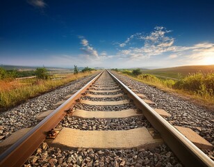 Railroad tracks in the middle of nowhere leading to the horizon