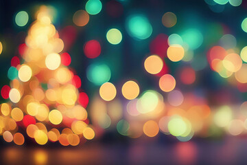 Obraz premium Defocused bokeh and blur christmas tree and lights glitter sparkle background.