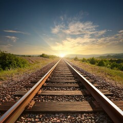 Railroad tracks in the middle of nowhere leading to the horizon