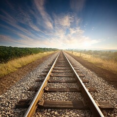 Fototapeta premium Railroad tracks in the middle of nowhere leading to the horizon