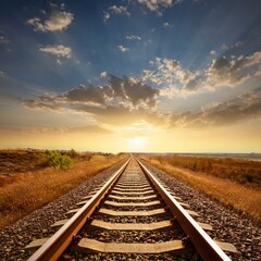 Obraz premium Railroad tracks in the middle of nowhere leading to the horizon