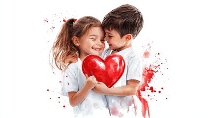 Child embracing a nurse with a handmade card, watercolor, innocent and creative expression of thanks.