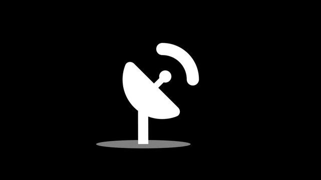 Satellite dish animation represents communication. Radio antenna icon highlights internet signal transmission and connectivity.