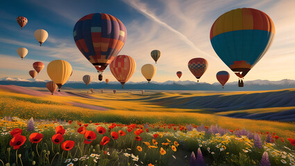 Obraz premium Mountains and Balloons on the Horizon
