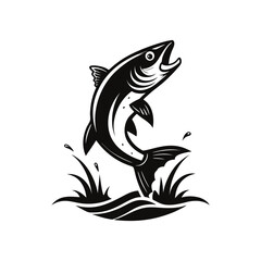 Bait fish jumping from water concept vector, silhouette, logo design on white background 