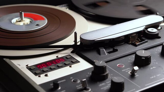 Audio Recording on Professional Reel to Reel Tape Recorder, Close Up