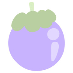 a purple mangosteen with a green leaf on it
