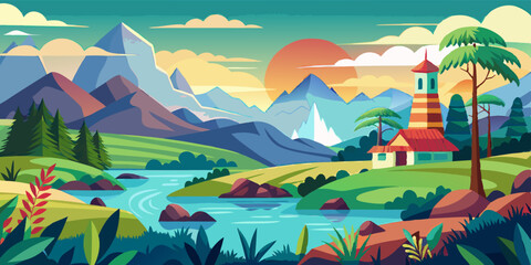 Mountain beautiful landscape background vector design 