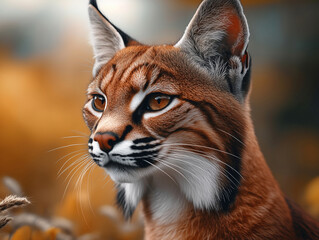 Obraz premium Caracal, close up with warm tones in a savanna landscape