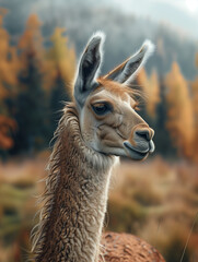 Obraz premium Close Up Portrait of Llama in Mountain Landscape, Wild Andean Animal