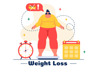 Weight Loss Vector Illustration of a Woman's Body Transformation emphasizing Fitness, Sports, Diet, and a Healthy Lifestyle in a Style Background