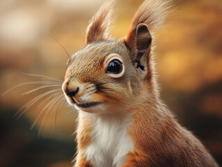 Naklejka premium Focused Close Up of a Squirrel, Sciurus, in the Wilderness