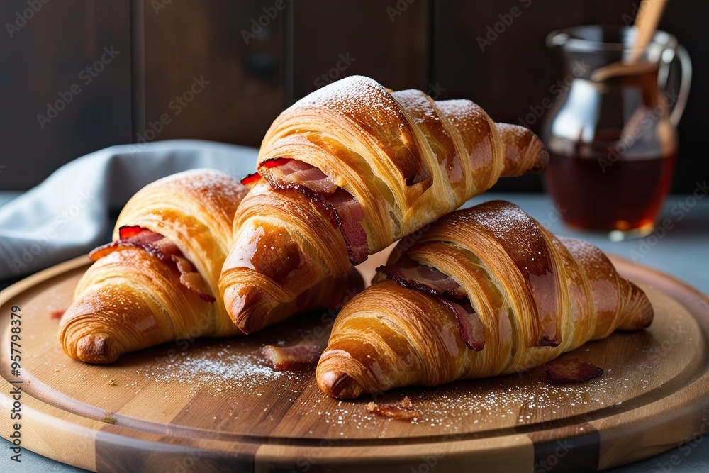 Wall mural Irresistible Maple Bacon Croissants for a Sweet and Savory Breakfast Delight