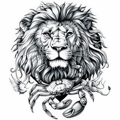lion, crab, heart, vector, animal, head, lion, tattoo, cat, face, illustration, wild, art, logo, design, black, tribal, mammal, silhouette, predator, feline, symbol, power, drawing, mascot, wildlife, 