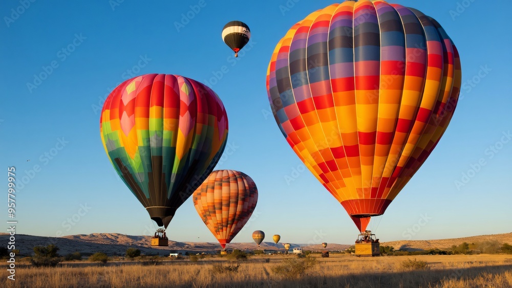 Wall mural hot air colorful balloon in flight