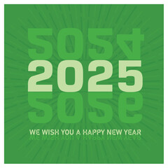 Fototapeta premium Change of year from 2024 to 2025. Reflection effect of numbers on a green background. Happy New Year 2025 concept. Flat vector illustration.