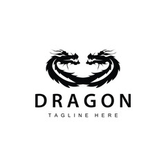 Black silhouette design simple dragon logo animal legend template illustration