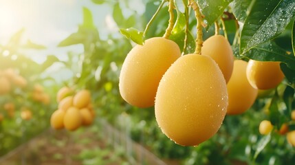 Thriving Mango Plantation with Ripe Golden Fruit in Lush Verdant Landscape