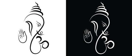 Lord Ganesh line art - Ganesh Face art - Ganesh Chaturthi - Ganapati Festival. isolated on white background. Vector illustration.