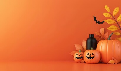 Corporate event with Halloween-inspired product launches, spooky setting, 3D illustration