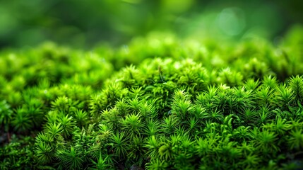 07240954 102. Detailed macro shot of green moss on the ground, showcasing the fine, velvety texture and vivid hues of the moss, creating a stunning, natural background ideal for wallpaper