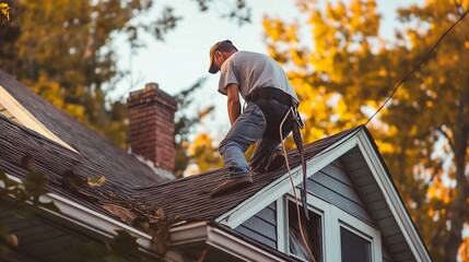 A technician or expert who is trying to repair a house roof.