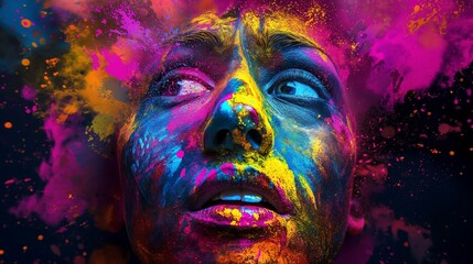 Colored powder exploded on the woman's face.