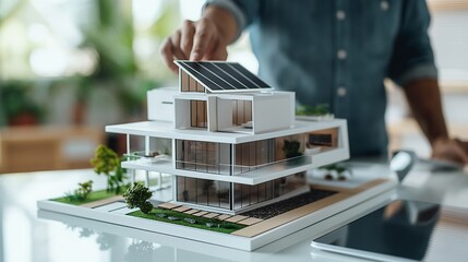 Architectural designers are showing off sustainable green building models with innovative, environmentally friendly renewable energy.