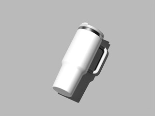 3D White Stainless Steel Tumbler Mug On Isolated Mockup