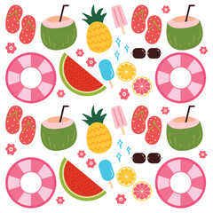 Seamless Pattern Summer with Fruits and Sandal Vector Illustration