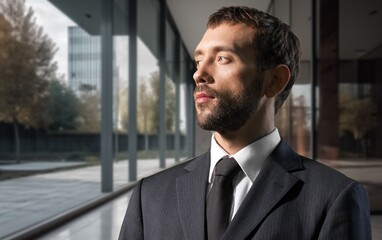 Happy professional business man posing in office.