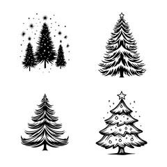 Obraz premium Hand-Drawn Christmas Tree Illustrations Four Unique Designs for Holiday Projects
