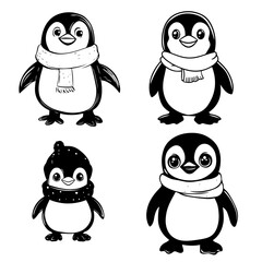 Fototapeta premium Adorable Penguins in Winter Outfits Cute Illustrations for Holiday Designs
