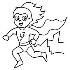 uperhero kid with lightning speed running through the city