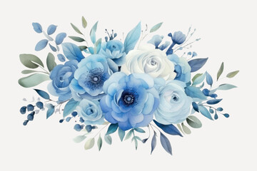 Elegant blue floral watercolor bouquet