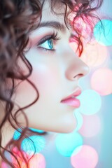 Naklejka premium Dreamy Soft Portrait of Retro-Inspired Girl in Pastel Tones