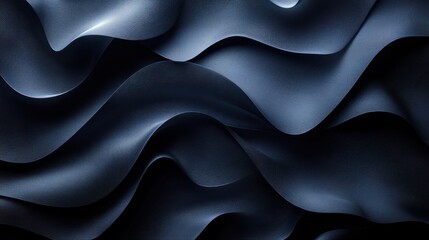 Obraz premium 3D abstract fashion background with a black wavy ribbon in a dark room folded scroll.