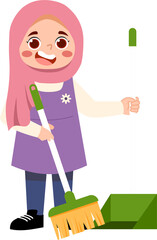Kid Sweeping Floor with Broom