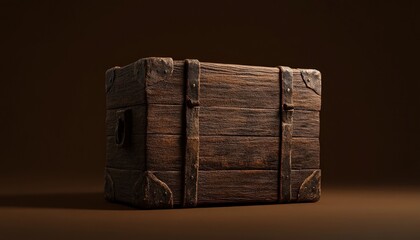 A rustic wooden chest with metal accents, perfect for conveying themes of adventure, treasure, and nostalgia.
